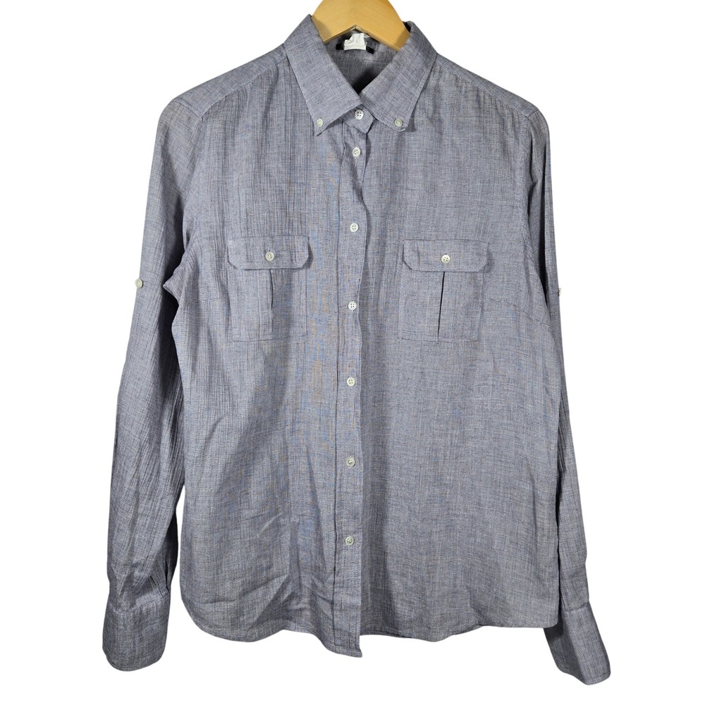 J.Crew Womens Blue Cotton Rayon‎ Roll Tab Sleeve Button Down Utility Shirt Sz 14